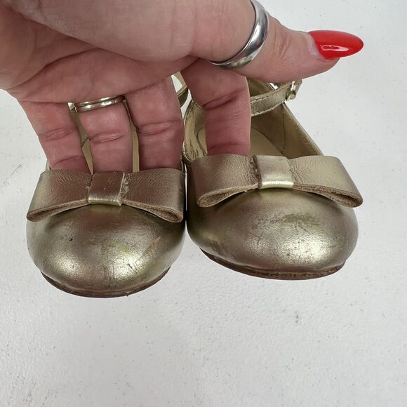 Janie and Jack Size 8 Gold Metallic Bow Ballet Flats Ankle Straps W Buckles - Picture 5 of 14